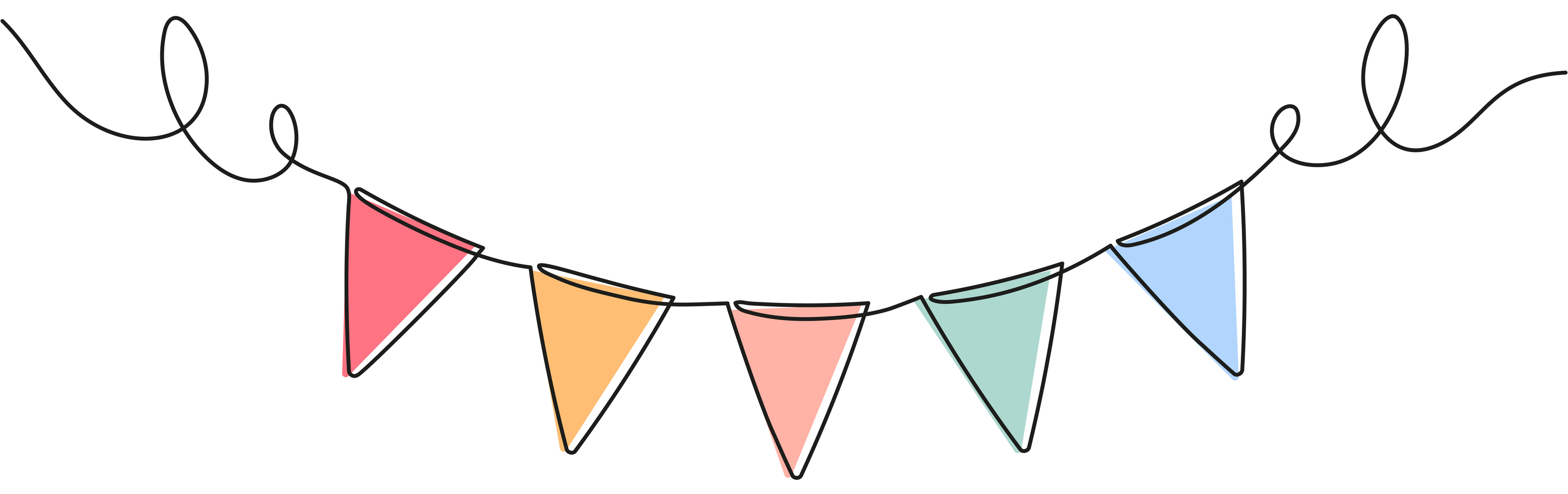 Buntings garland continuous line drawing. Party symbol. Vector illustration isolated on white.
