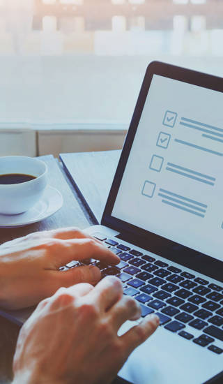 filling form online, questionnaire survey on laptop screen
